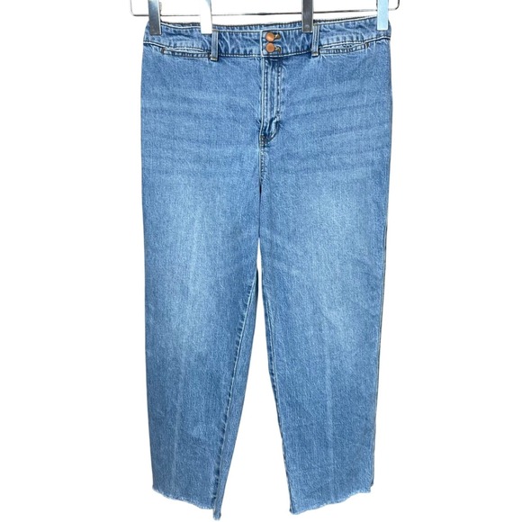 Talbots Denim - Talbots Easy Straight Ankle Blue Jeans Pearl Wash Distressed Hem Womens Size 12